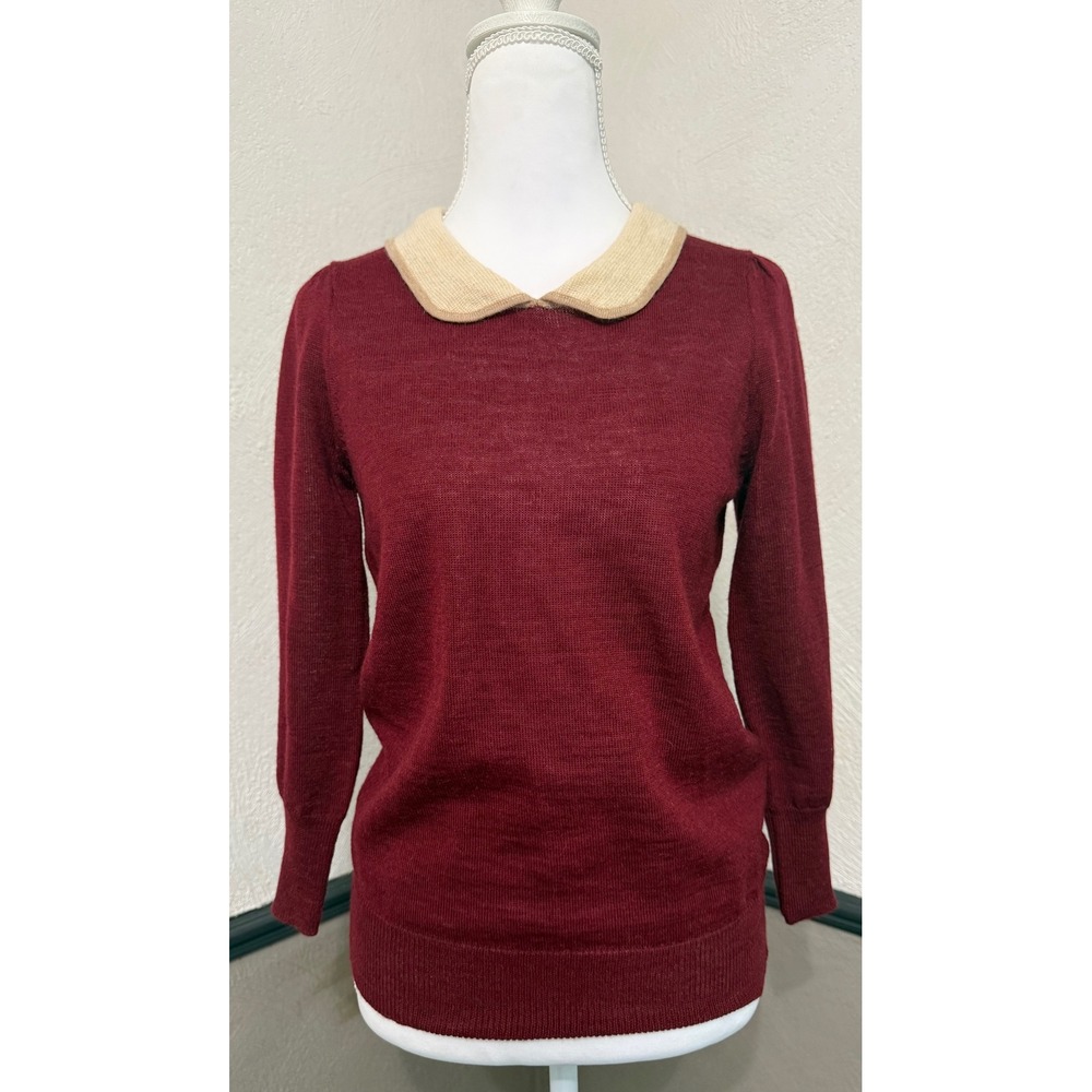 J.Crew Burgundy Alpaca Wool Peter Pan Collar Sweater Style Preppy Chic Womens XS